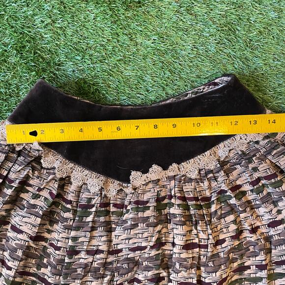 Vintage 80s Miss O Oscar De La Renta Silk Basket Weave Skirt with Velvet Yoke - Picture 5 of 11